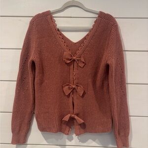 SHEIN Pink V-Neck Cardigan with Bow Details